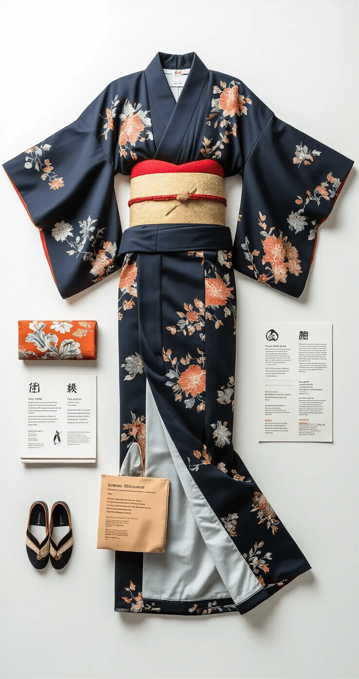 Sukuna Cosplay: Transform Into Jujutsu Kaisen's King of Curses (Complete 2024) A flat-lay arrangement showcasing a kimono on a clean white surface, accompanied by care instruction cards, featuring professional photography styling with overhead lighting and soft shadows.