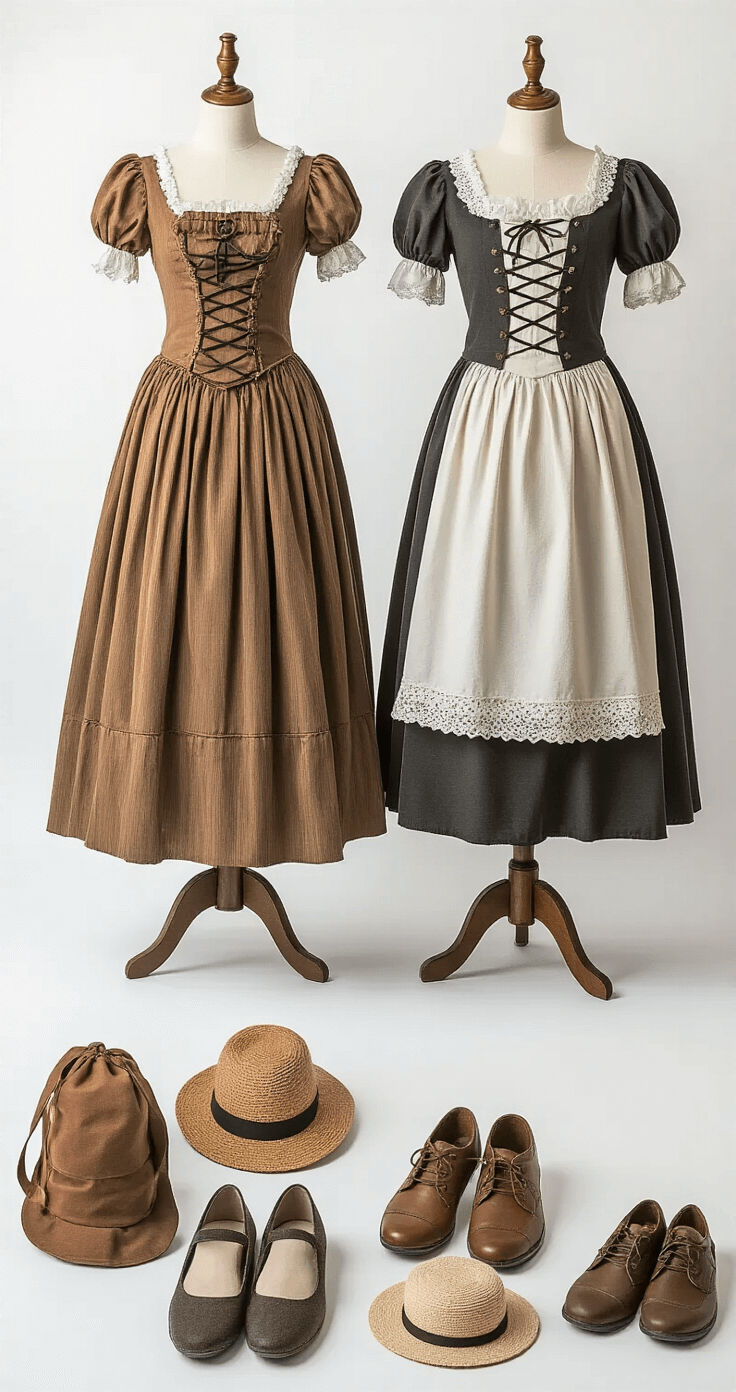 Ultimate Guide to Duo Costumes: Creative Ideas for Dynamic Duos Side-by-side comparison of store-bought and DIY duo costumes displayed on mannequins in a professional photo studio with a seamless white backdrop, showcasing differences in materials and construction quality, arranged symmetrically with accessories, illuminated by even studio lighting.