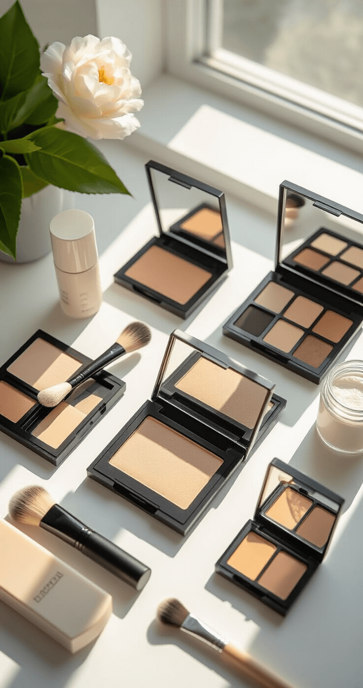 The Ultimate Guide to Cosplay Makeup: From Basics to Pro Techniques A minimalist white makeup workspace bathed in natural morning light, featuring a flat-lay arrangement of cosplay makeup essentials including foundation palettes, setting powders, and brush collections, with selective focus on key items under commercial-grade lighting.