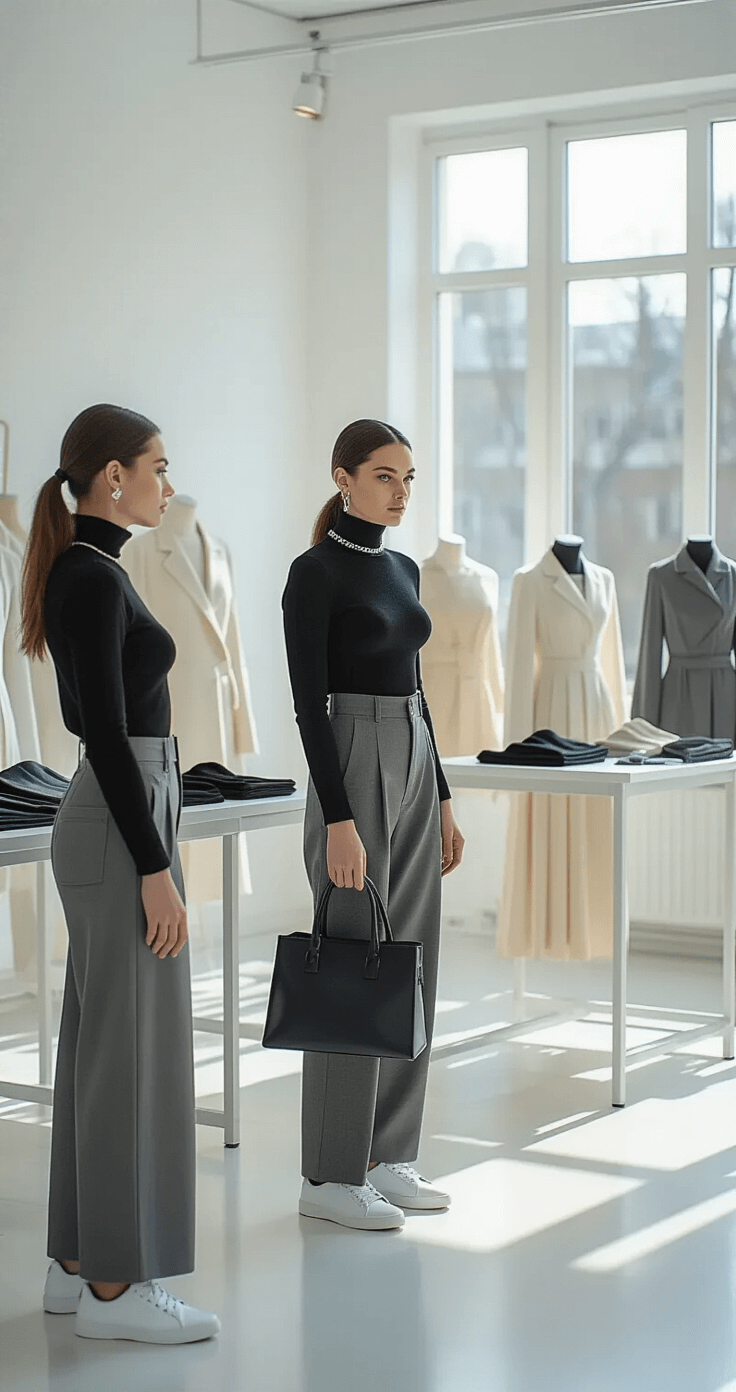 Book Character Costumes: Your Ultimate DIY Guide to Bringing Stories to Life A fashion-forward woman in a chic monochrome outfit compares three styling stations showcasing varying costume complexity levels, with budget-friendly to advanced options and fabric qualities from basic cotton to luxurious velvet and silk, in a bright, airy studio with natural lighting and organized displays.