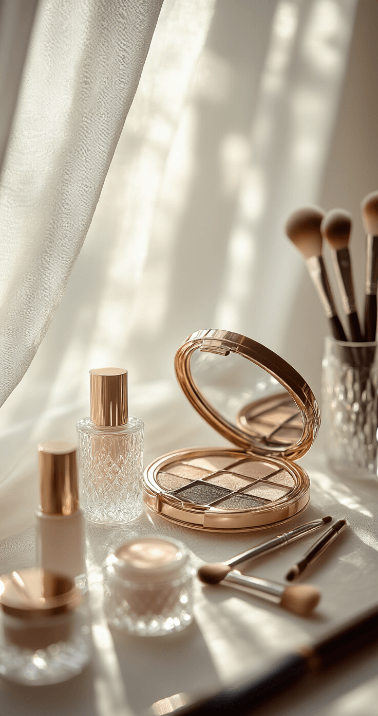 Ultimate Cosplay Makeup Guide: From Beginner to Pro Character Transformations Extreme close-up of a vintage-inspired vanity with ethereal lighting, highlighting intricate eye makeup application, featuring white waterline technique and layered false lashes, surrounded by crystal containers of makeup products, with a soft bokeh background of brushes and tools.