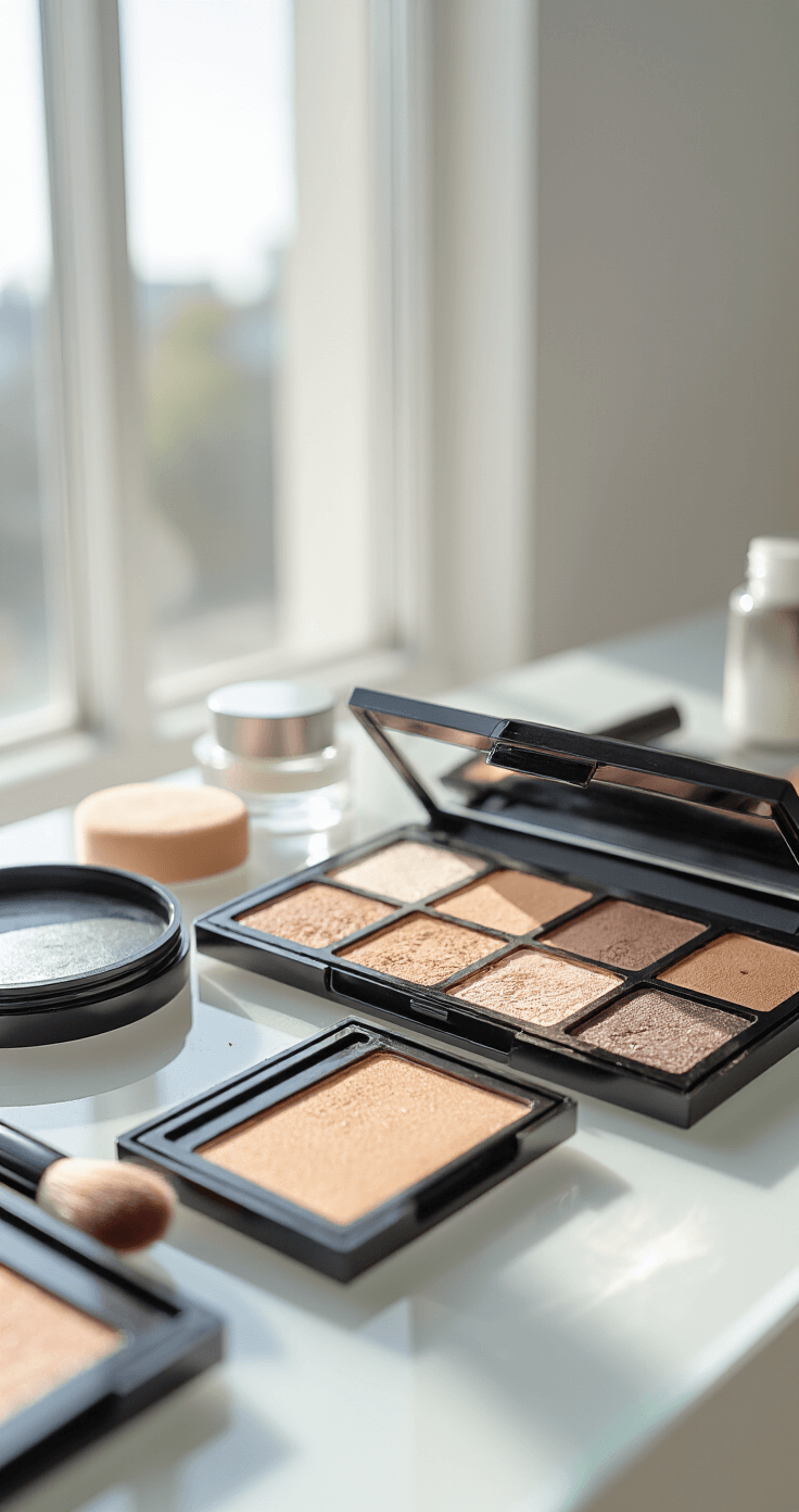 Master Male Cosplay Makeup: A Complete for All Skill Levels Close-up of a masculine contouring technique being applied in a bright, minimalist space, showcasing precise contour powder along a jawline with natural lighting. Professional makeup tools are artfully arranged on a glass table.