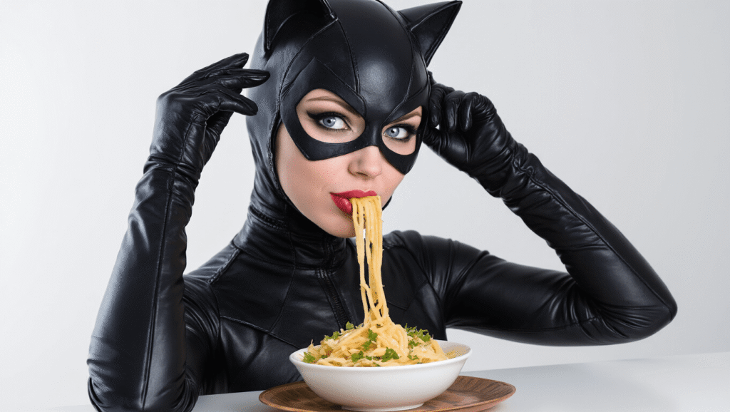 Unleash Your Inner Catwoman: The Ultimate Cosplay for DC Universe Fashionistas Catwoman cosplayer in a sleek black costume, posing against a cityscape backdrop, showcasing the intricate details of the outfit and accessories.