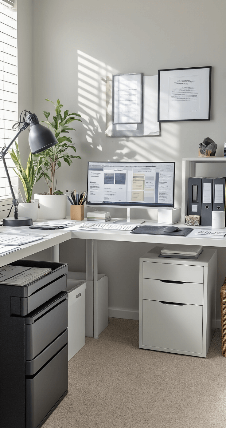 How to Showcase Props Safely: The Ultimate Guide to Secure Display Documentary-style image of a well-organized home office prop management station, featuring bright morning lighting, a computer setup for inventory tracking, neatly arranged documentation materials, and filing cabinets containing prop records, all set within a professional atmosphere of clean white surfaces and safety protocols, captured from an over-shoulder perspective.