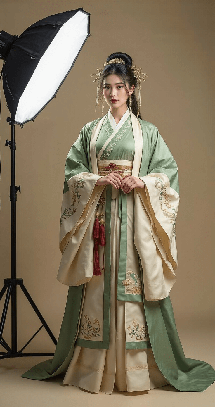 Maomao Cosplay: Your Ultimate Guide to Bringing the Apothecary Diaries Character to Life A cosplayer dressed in a detailed Maomao ensemble with authentic hanfu silhouettes poses against a minimalist photography backdrop, showcasing intricate embroidery and period-appropriate accessories. The costume features layers of silk and cotton in muted greens, creams, and gold accents, highlighted by professional studio lighting that emphasizes its texture and craftsmanship.