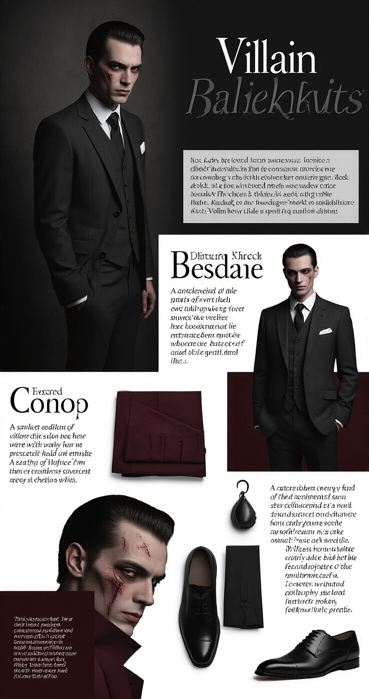 Arcane Cosplay: The Ultimate Guide to Bringing Your Favorite Characters to Life A sophisticated man in a perfectly tailored three-piece suit with slicked-back hair and subtle prosthetic scarring, posed in a moody, dark interior featuring soft dramatic lighting and a deep charcoal and burgundy color palette, highlighting the meticulous tailoring and a sense of calculated menace.