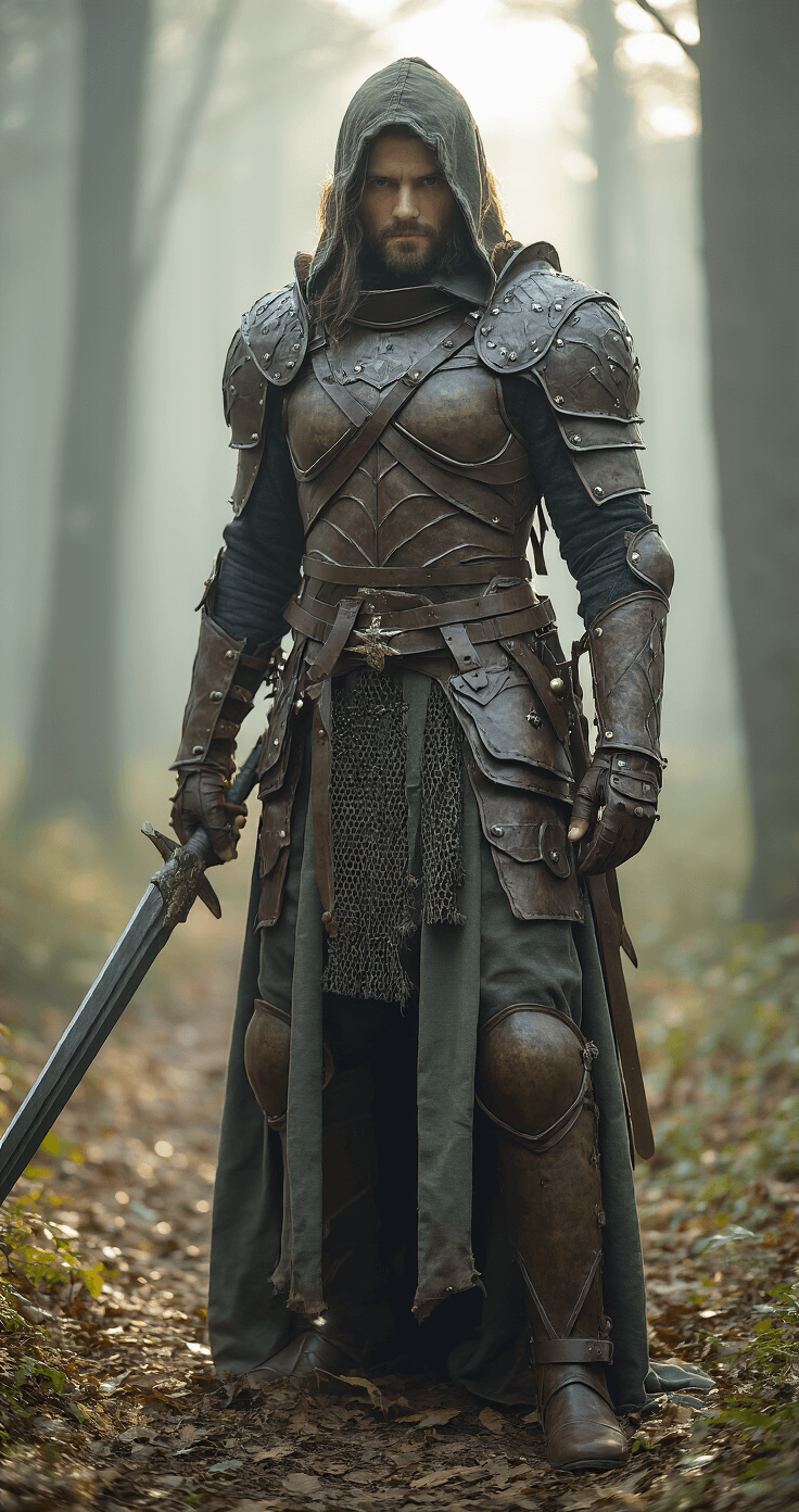 849medieval fantasy cosplay leather armor forest photoshoot