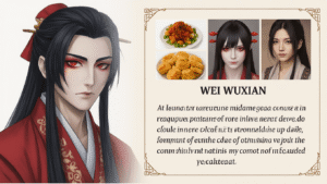 Makeup tutorial featuring Wei Wuxian cosplay techniques and products.