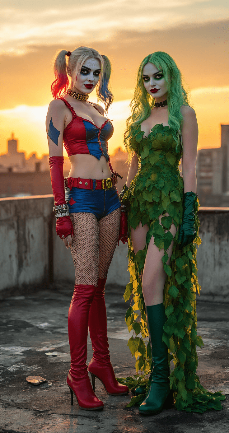 975harley quinn poison ivy rooftop fashion shoot
