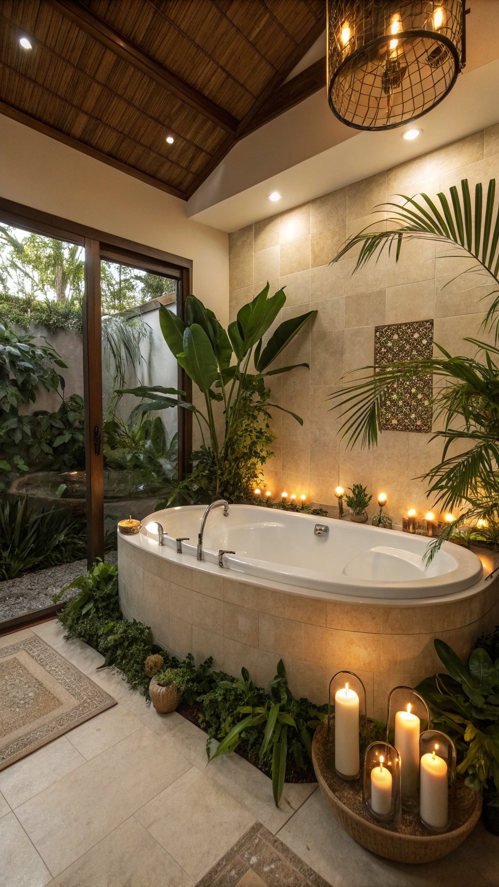 5 Magical Bathroom Ideas to Transform Your Space A serene bathroom featuring a luxurious bathtub surrounded by plants and candles, creating a spa-like atmosphere. Magical Bathroom Ideas