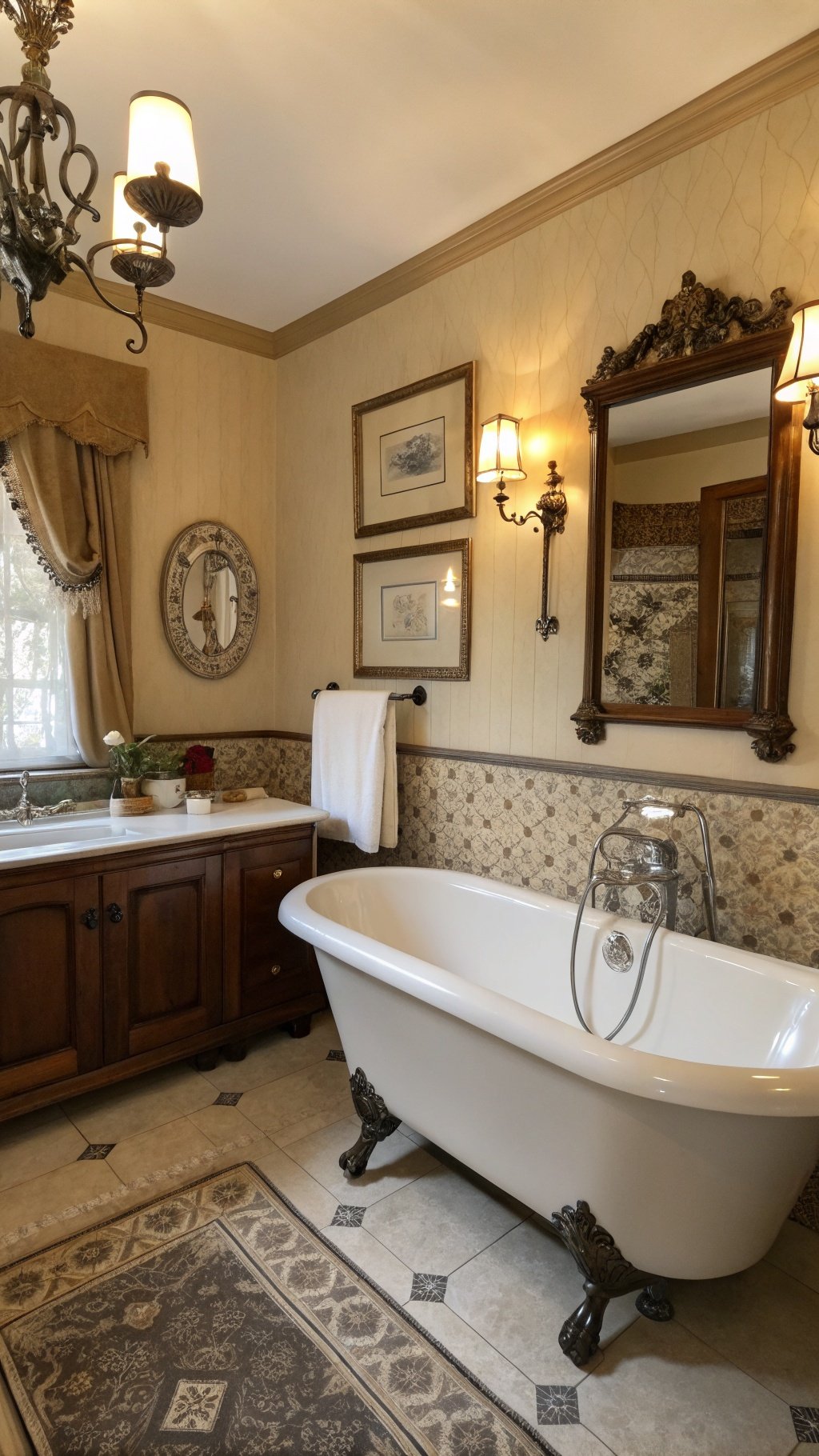 5 Magical Bathroom Ideas to Transform Your Space A vintage-style bathroom featuring a clawfoot tub, wooden cabinetry, and elegant decor.