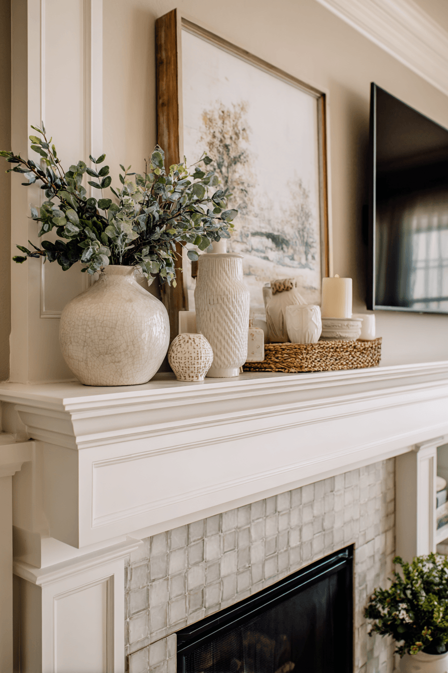 27 Mantle Decor With TV Looks That Feel Elegant and Practical 1 glowing frame mantel style