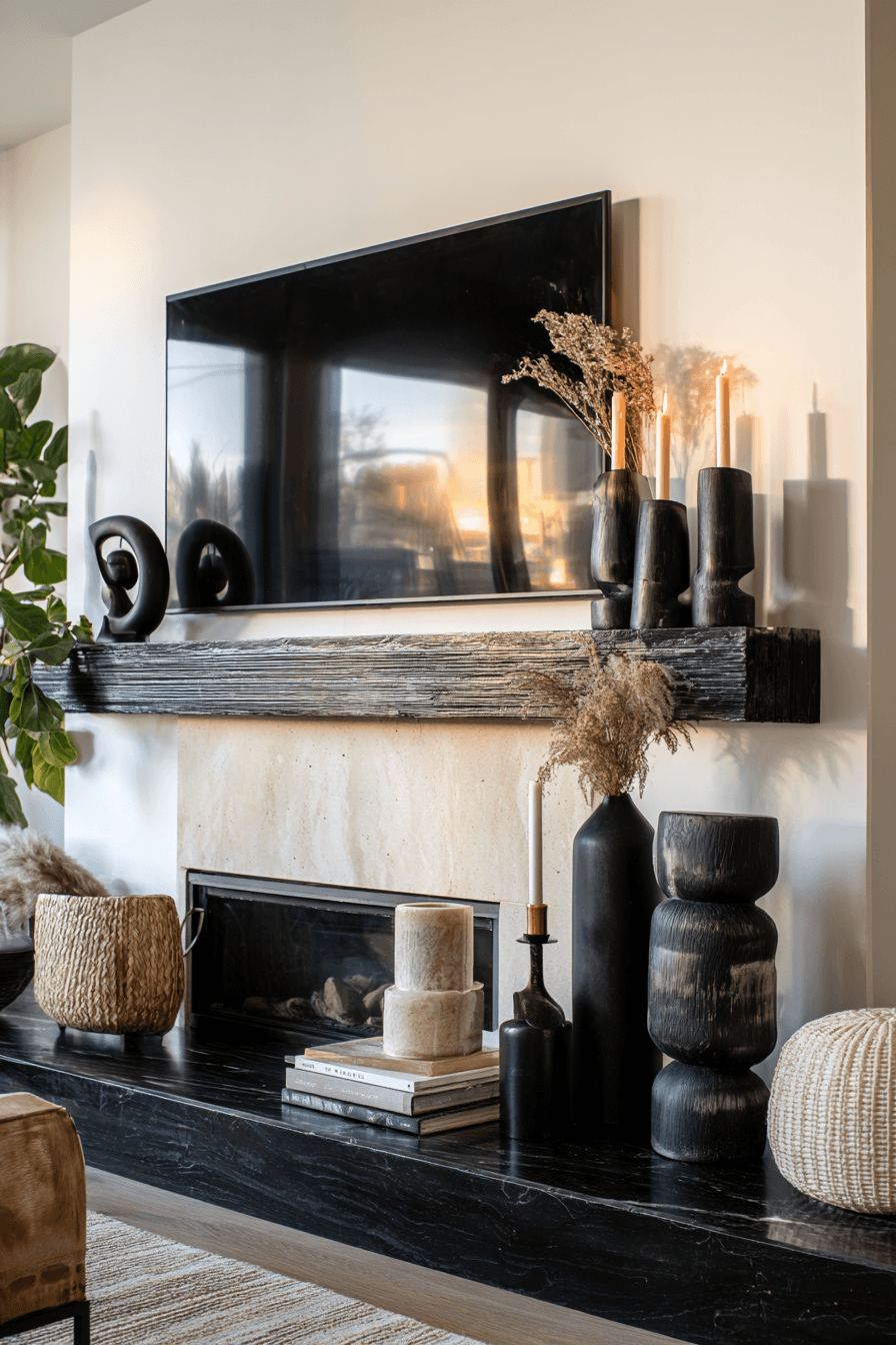 27 Mantle Decor With TV Looks That Feel Elegant and Practical 11 confident modern mantel mood
