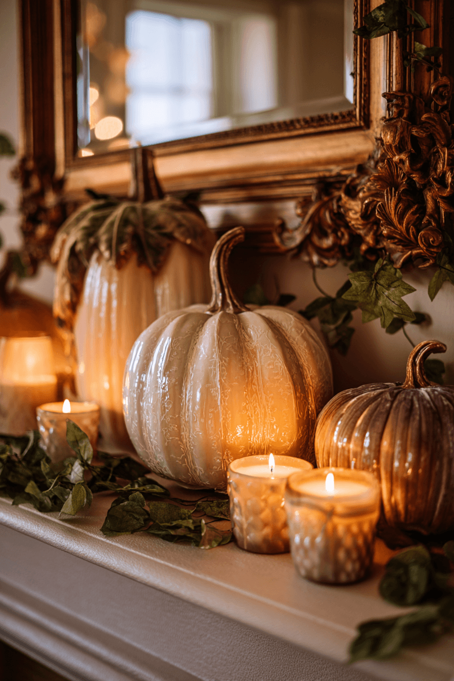 2 elegant pottery pumpkin glow