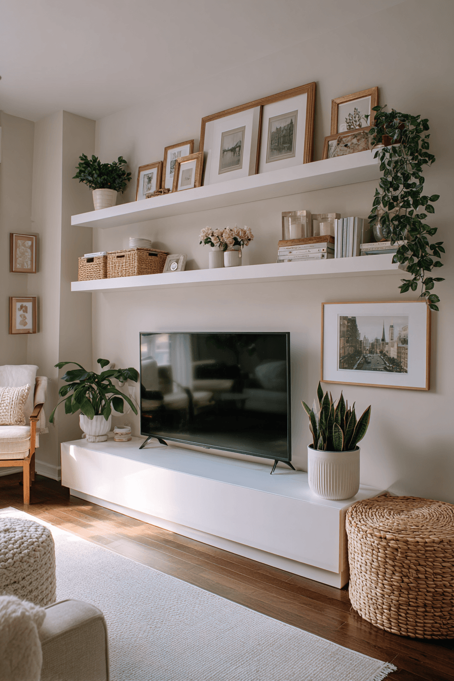 27 Mantle Decor With TV Looks That Feel Elegant and Practical 22 bright shelf mantel organization