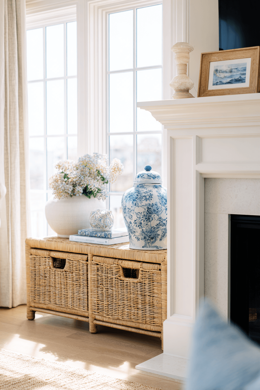27 Mantle Decor With TV Looks That Feel Elegant and Practical 24 airy coastal mantel inspiration