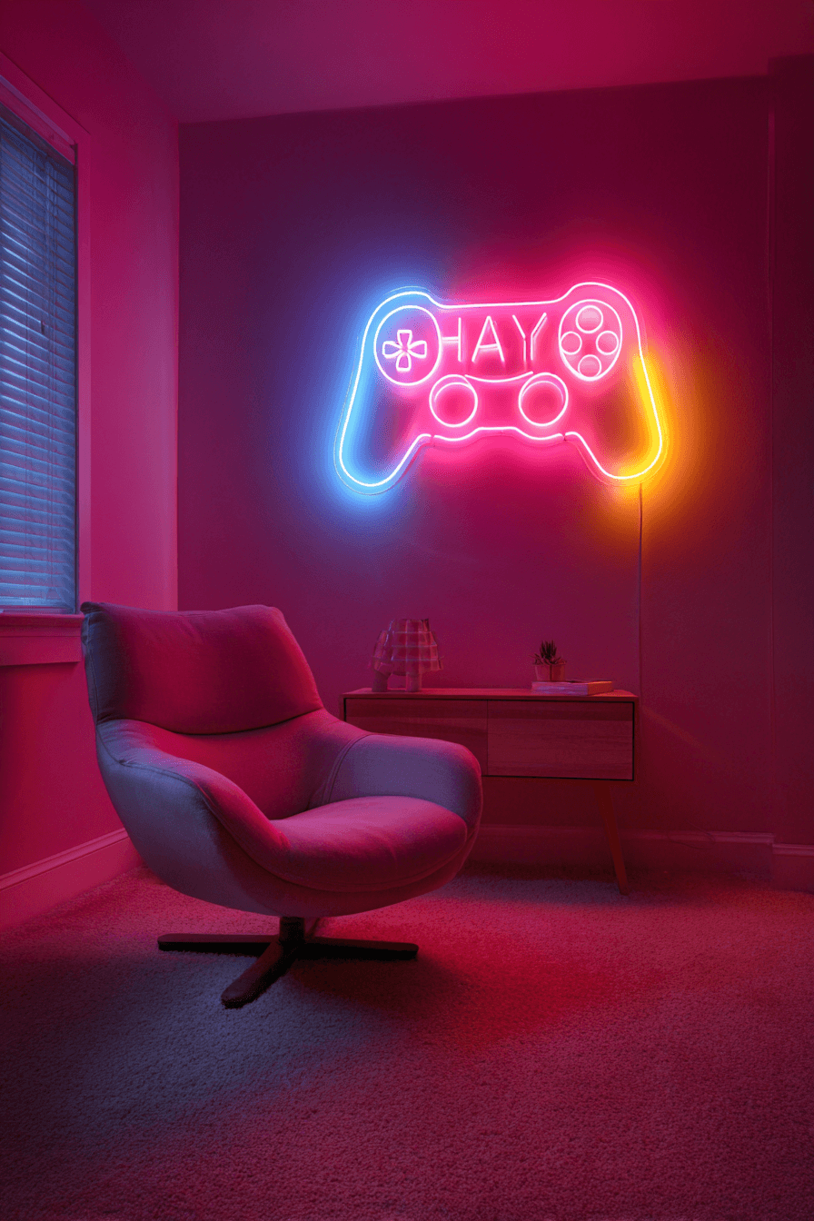 24 glowing neon gaming wall