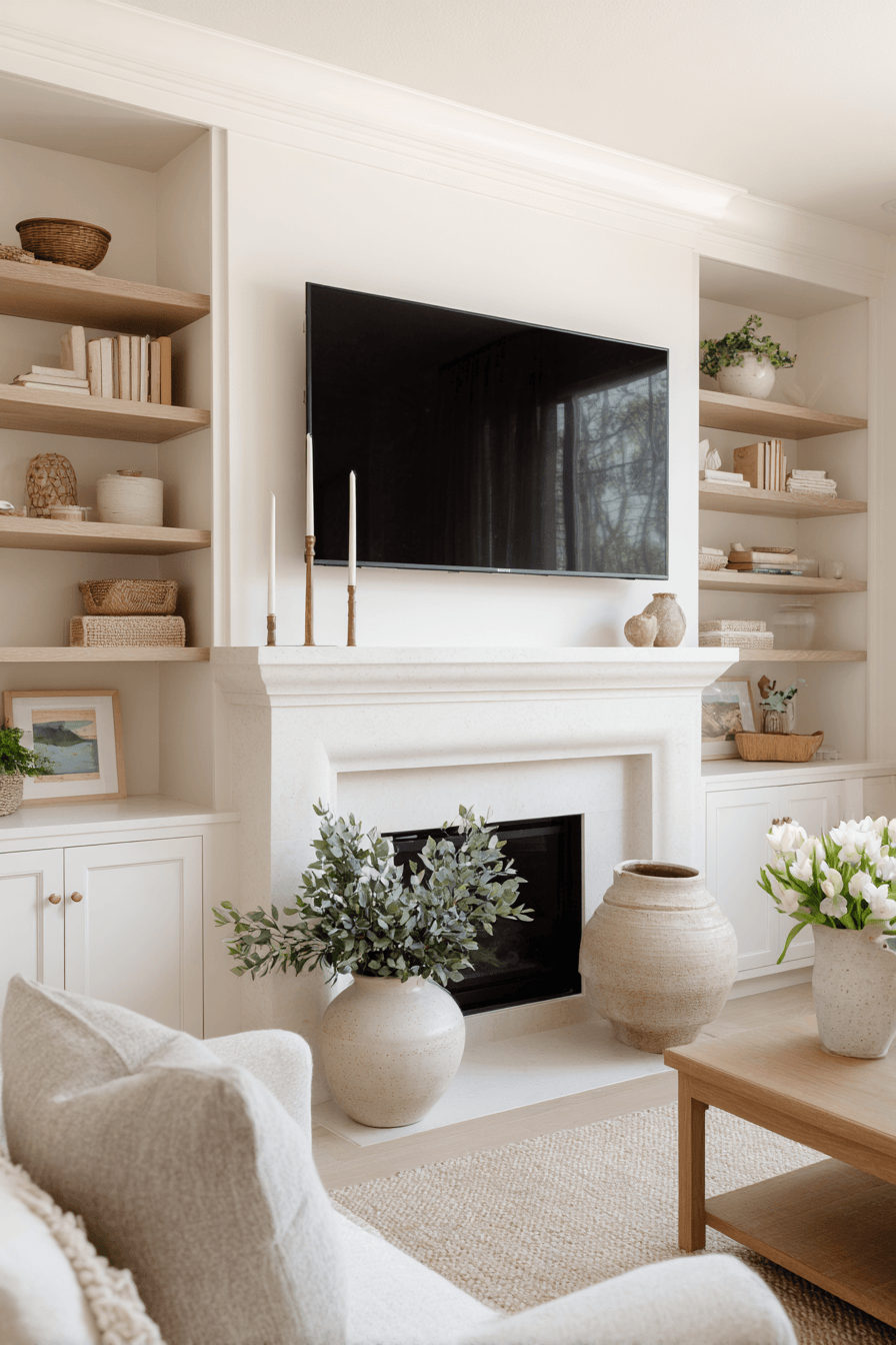 27 Mantle Decor With TV Looks That Feel Elegant and Practical 26 graceful balanced mantel warmth