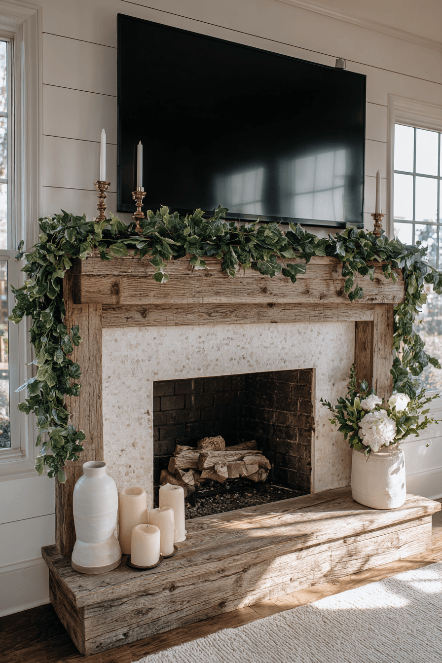 27 Mantle Decor With TV Looks That Feel Elegant and Practical 5 charming farmhouse mantel warmth