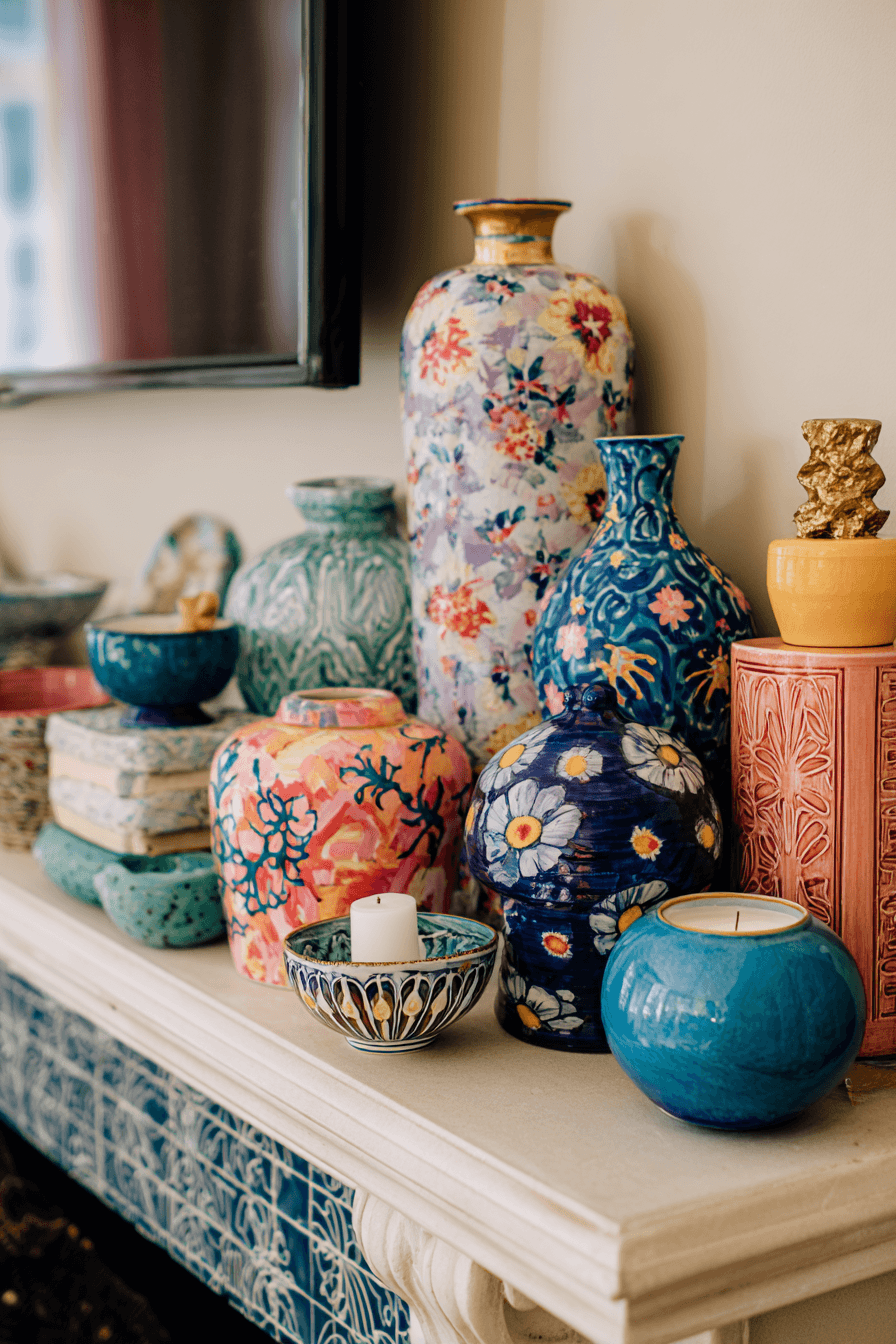 27 Mantle Decor With TV Looks That Feel Elegant and Practical 6 vibrant color mantel joy