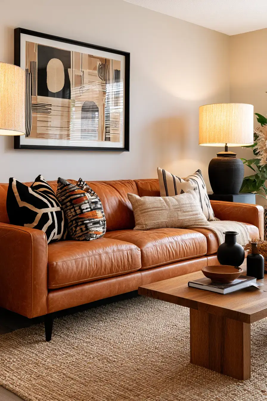 20 caramel leather lounge look