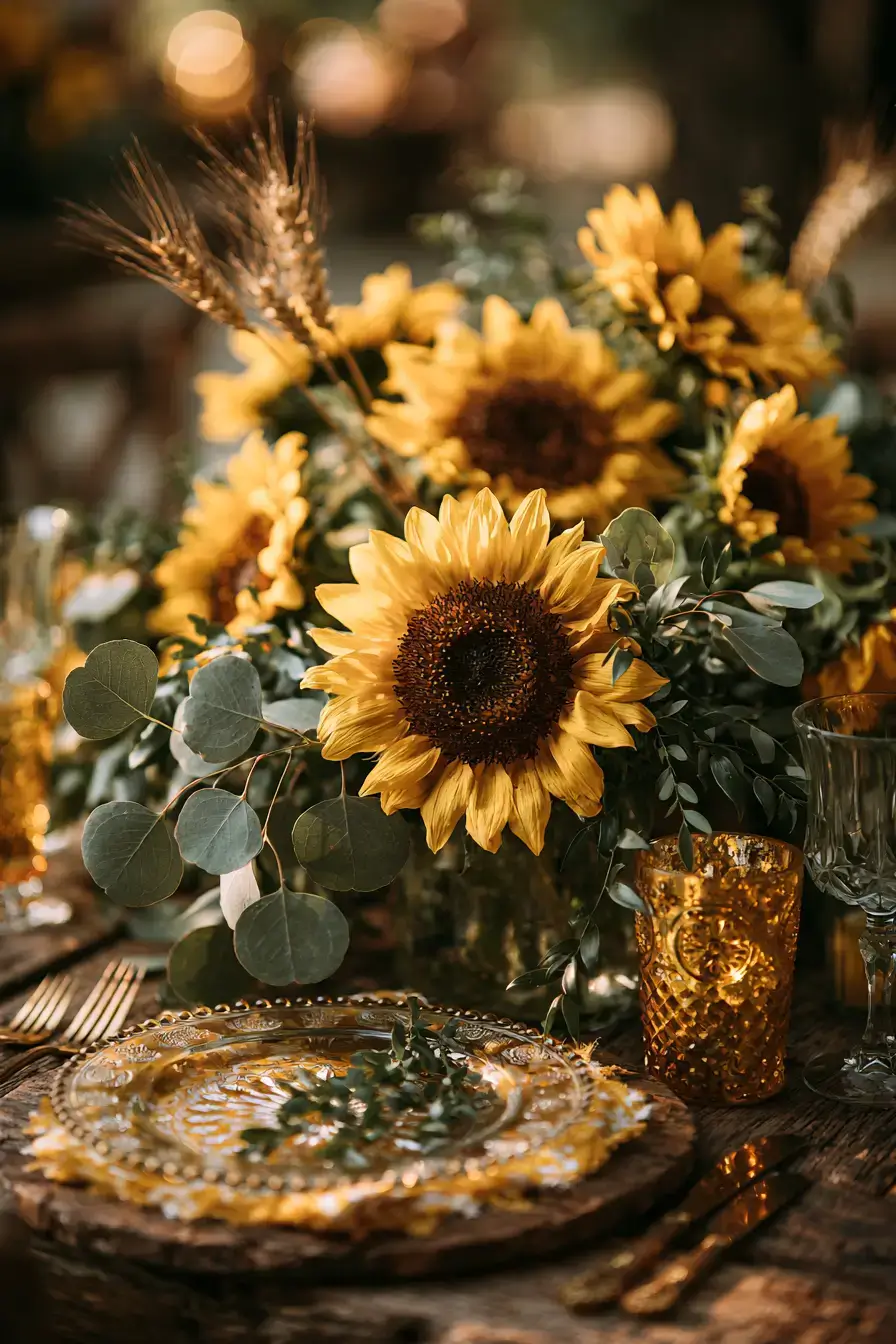 27 Beautiful Fall Wedding Centerpieces to Inspire Your Big Day 10 bright sunflower wedding tables 1