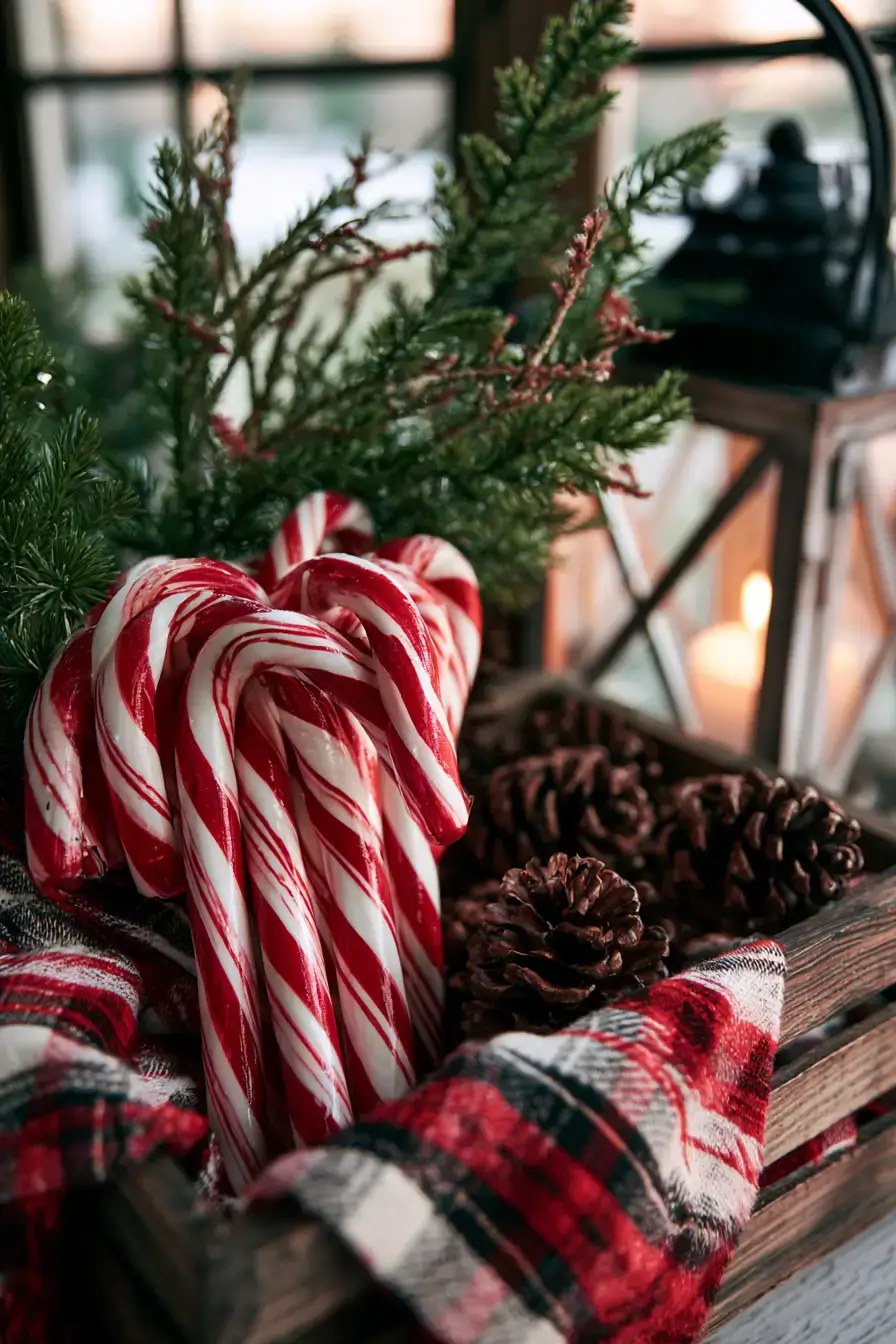 27 Candy Cane Centerpiece Ideas for Cozy Holiday Gatherings 11 buffalo check christmas table decor 1