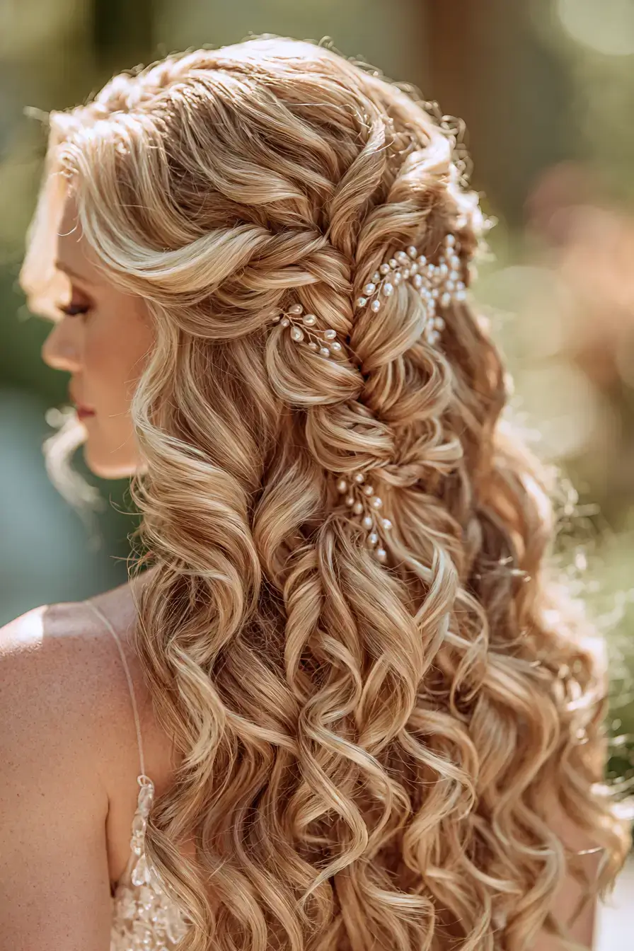 27 Timeless Waterfall Braid Wedding Hair Ideas for Brides 11 flowing romantic bridal hair 1