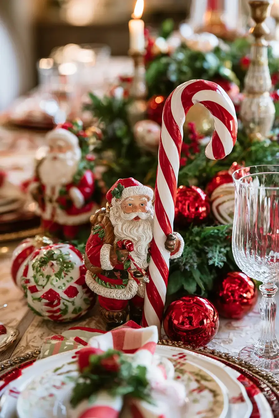 27 Candy Cane Centerpiece Ideas for Cozy Holiday Gatherings 12 santa holiday table inspiration 1