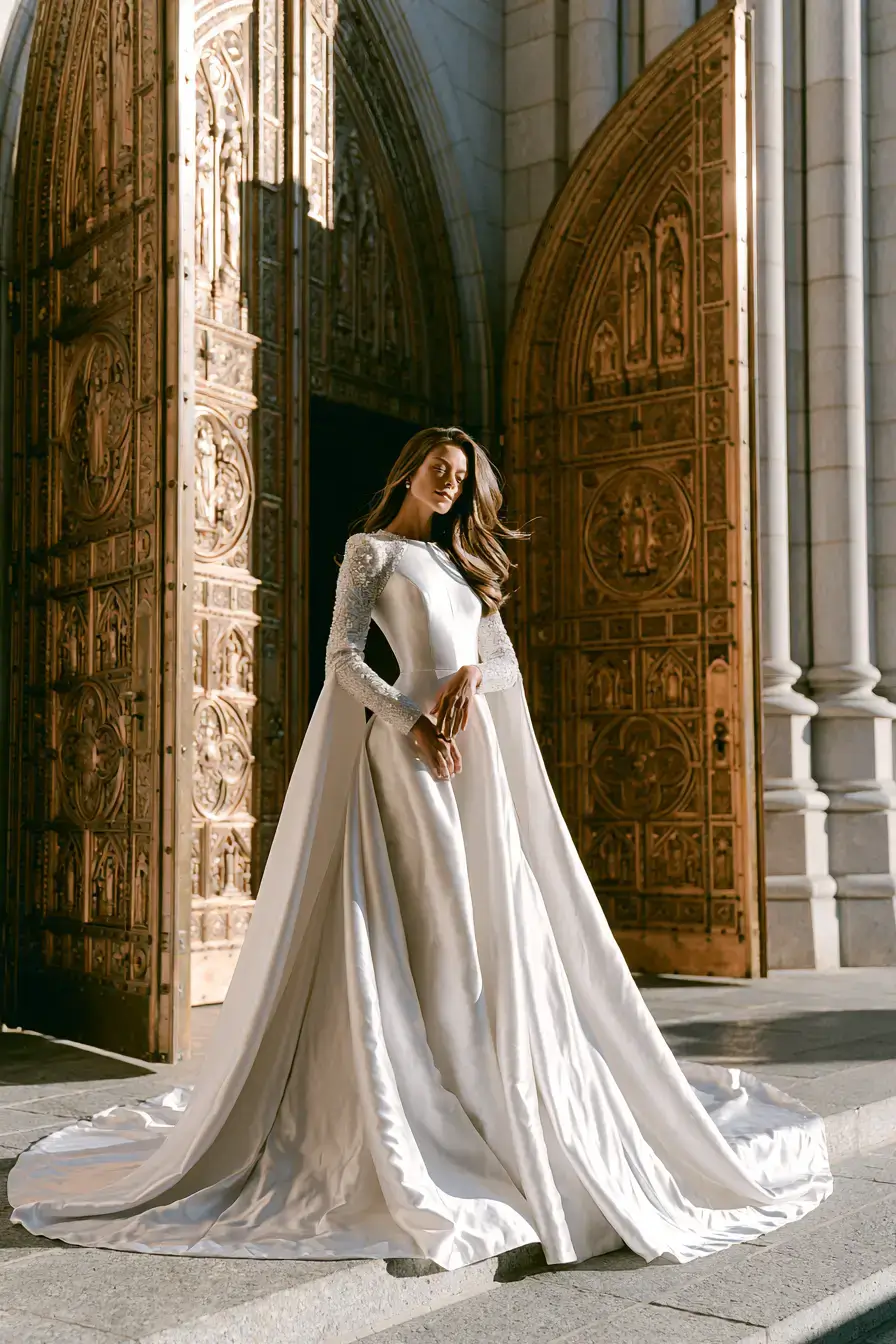 27 Breathtaking Satin Wedding Dresses with Sleeves for Classic Elegance 13 justin alexander wedding elegance 1
