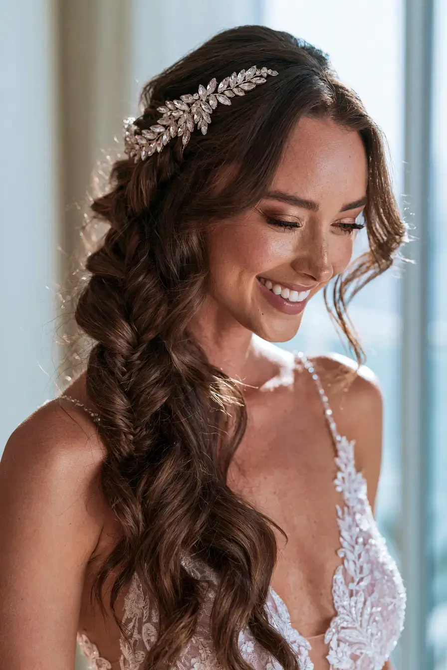 27 Timeless Waterfall Braid Wedding Hair Ideas for Brides 13 sparkling wedding hair ideas 1