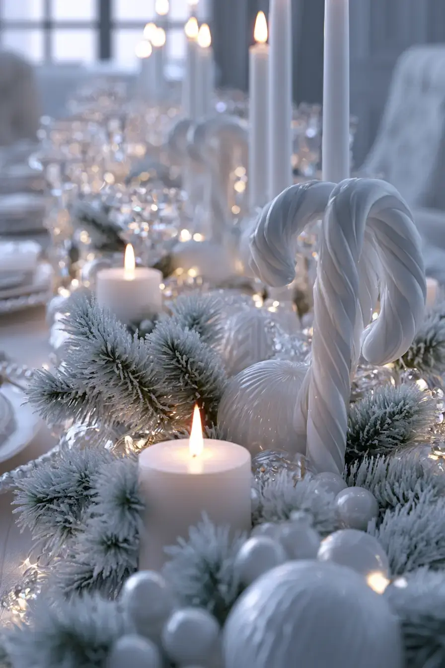 27 Candy Cane Centerpiece Ideas for Cozy Holiday Gatherings 14 snowy holiday candy cane display 1