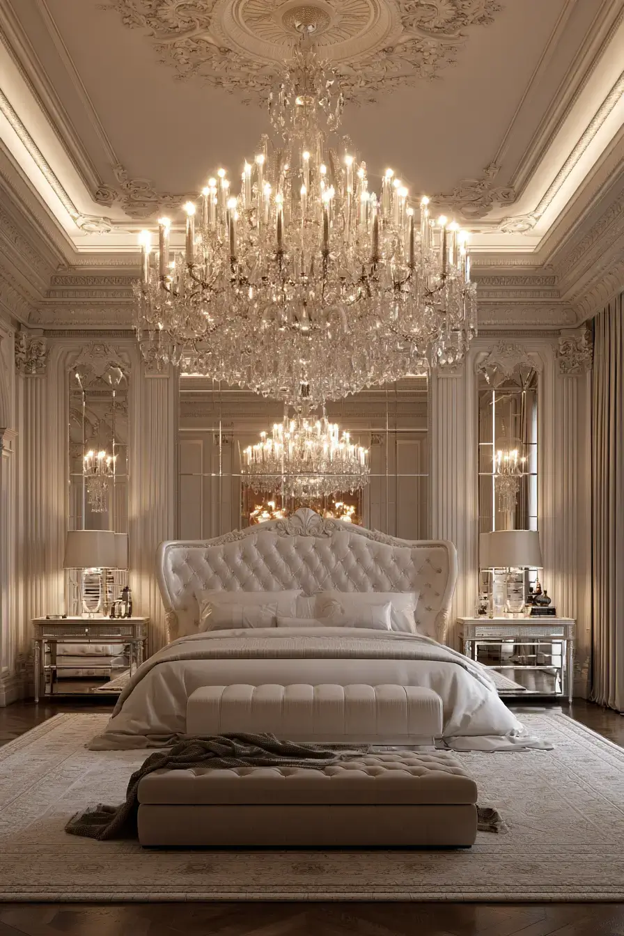 27 Fantasy Royal Bedroom Inspirations For Elegant Living 15 crystal chandelier royal bedroom 1