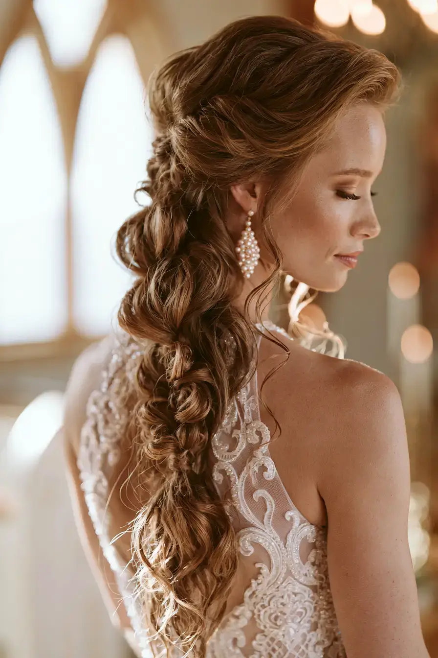 27 Timeless Waterfall Braid Wedding Hair Ideas for Brides 15 graceful wedding hair inspiration 1