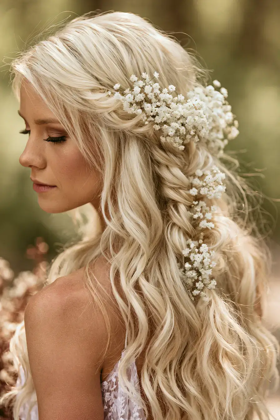 27 Timeless Waterfall Braid Wedding Hair Ideas for Brides 17 whimsical wedding hair beauty 1