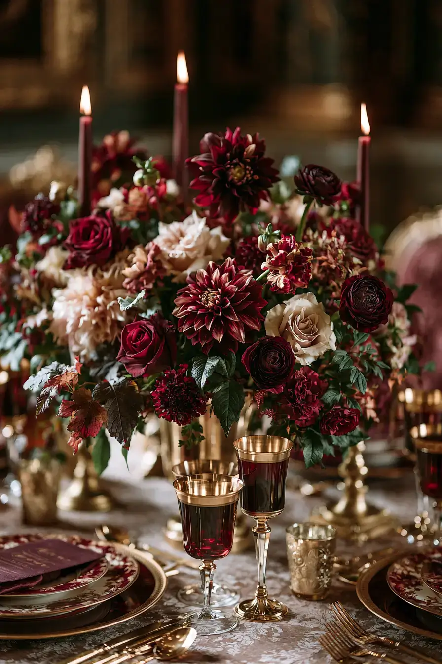 27 Beautiful Fall Wedding Centerpieces to Inspire Your Big Day 18 rich burgundy wedding flowers 1