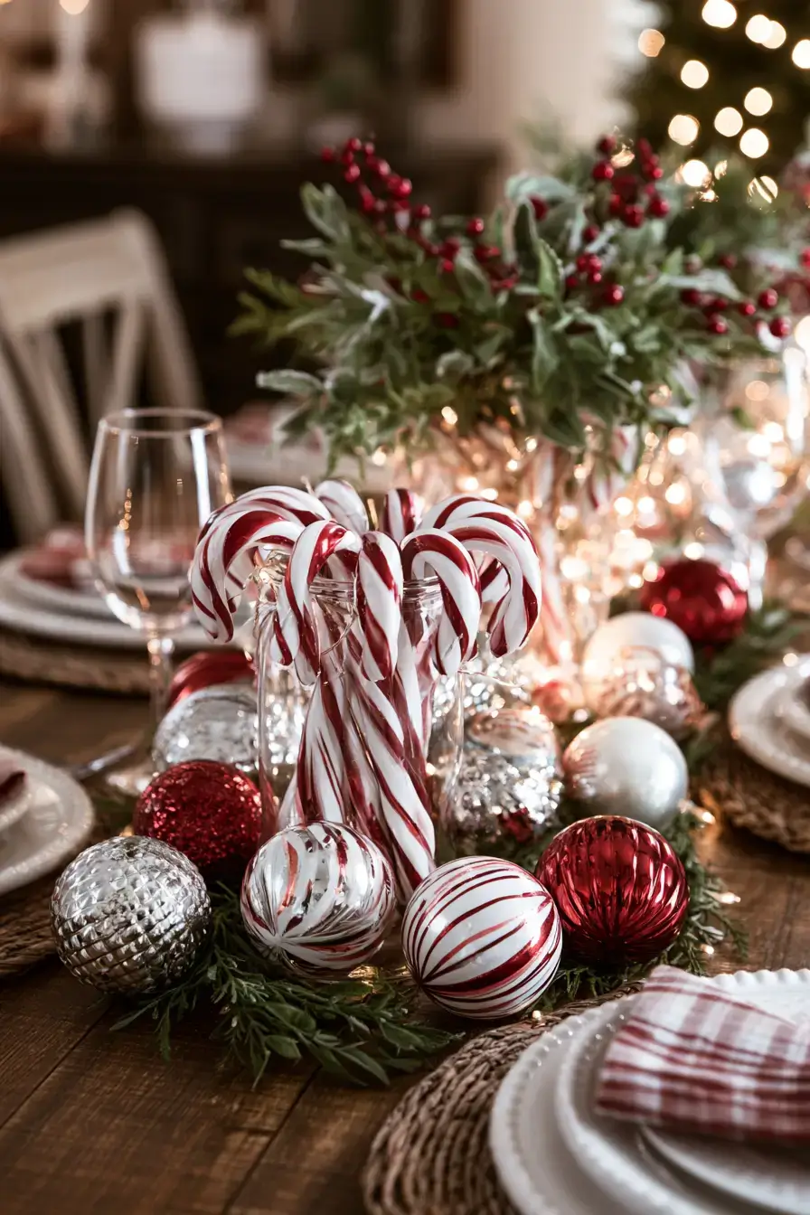 27 Candy Cane Centerpiece Ideas for Cozy Holiday Gatherings 18 walmart christmas table style 1