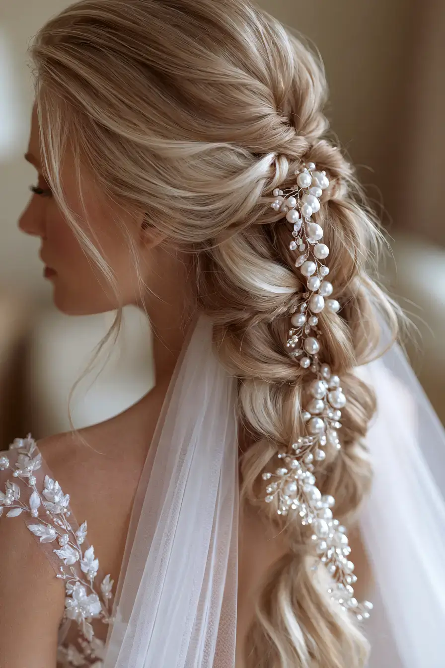 27 Timeless Waterfall Braid Wedding Hair Ideas for Brides 20 glossy wedding hair style 1