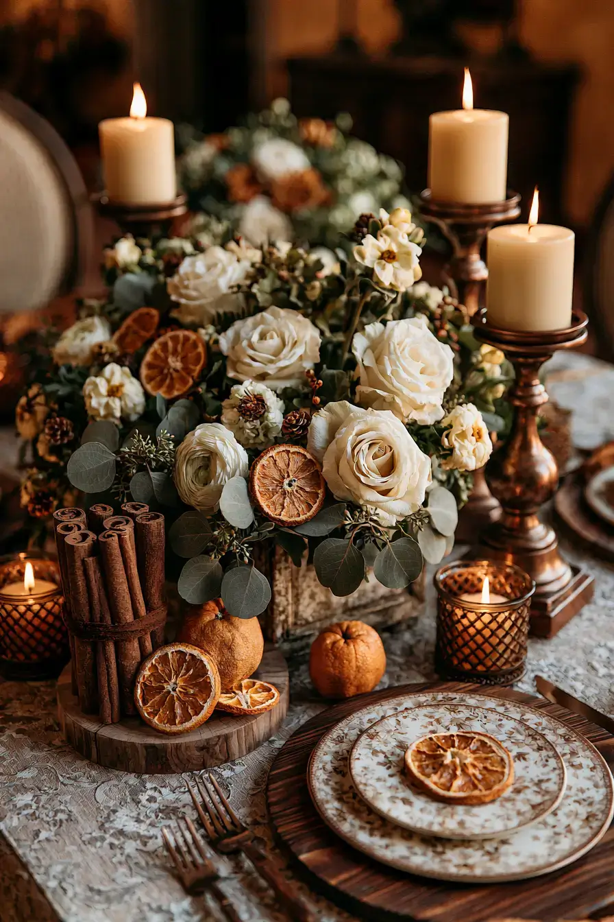 27 Beautiful Fall Wedding Centerpieces to Inspire Your Big Day 21 warm cinnamon wedding tables 1