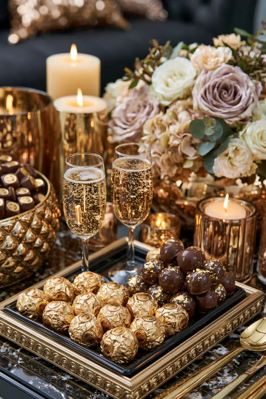 27 Romantic Dinner Ideas for the Perfect Candlelit Evening 22 ferrero rocher inspired luxury dessert date 1