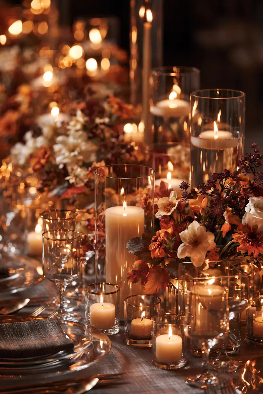 27 Beautiful Fall Wedding Centerpieces to Inspire Your Big Day 22 glowing candle wedding decor 1
