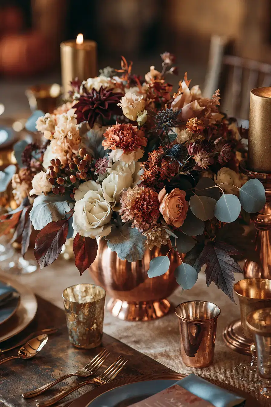 27 Beautiful Fall Wedding Centerpieces to Inspire Your Big Day 25 copper vase reception decor 1