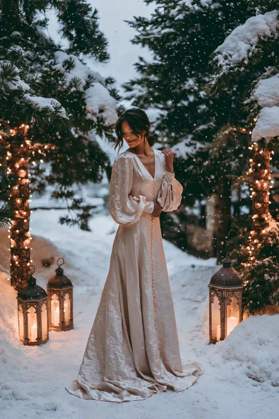 27 Breathtaking Satin Wedding Dresses with Sleeves for Classic Elegance 25 winter wedding satin elegance 1