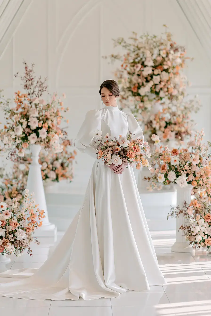 27 Breathtaking Satin Wedding Dresses with Sleeves for Classic Elegance 26 modest satin bridal inspiration 1