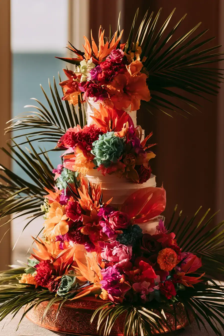 26 tropical floral wedding cake 1