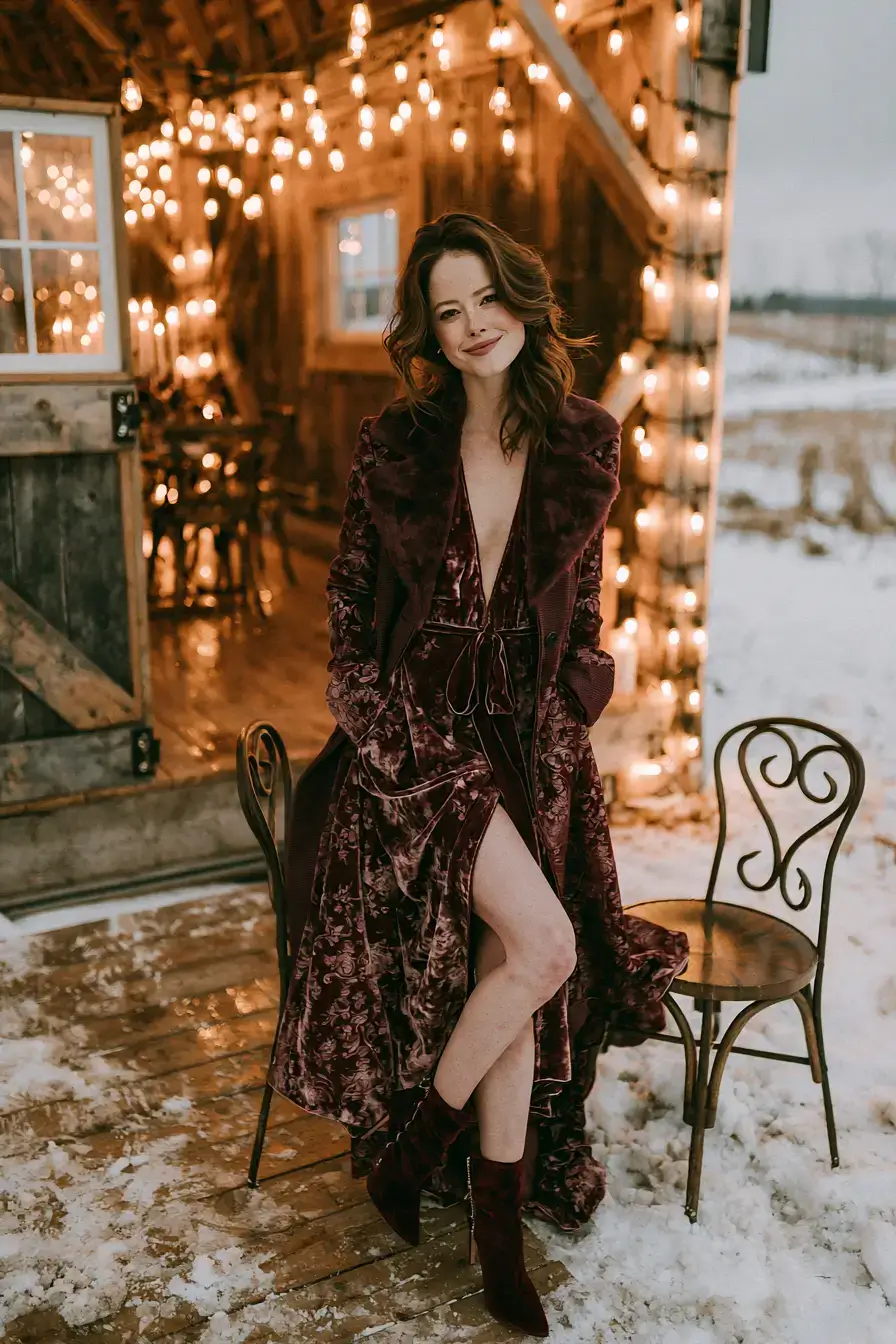 27 Barn Wedding Guest Outfit Ideas That Fit Any Season 26 winter rustic wedding style 1