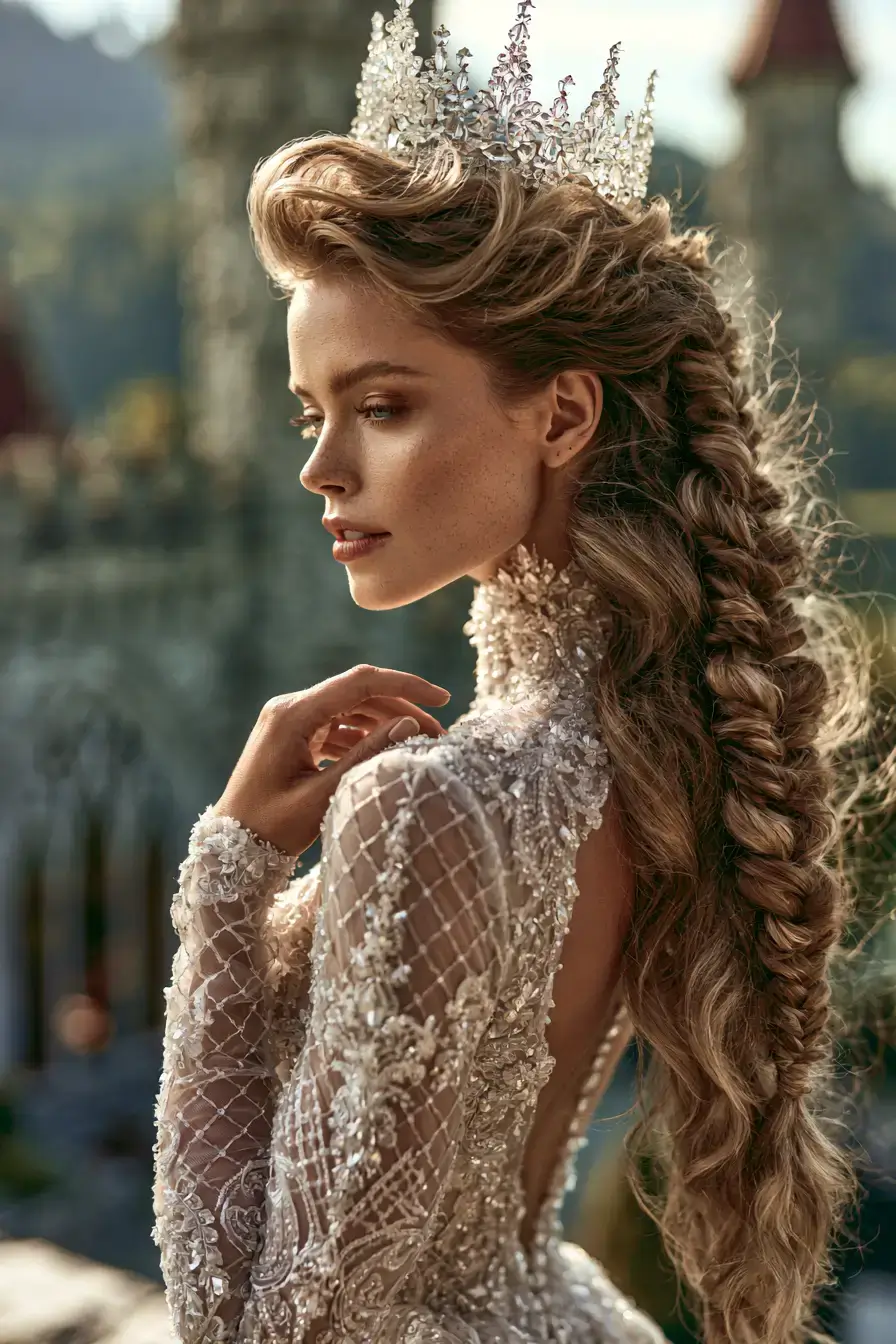 27 Timeless Waterfall Braid Wedding Hair Ideas for Brides 27 storybook bridal hair inspiration 1