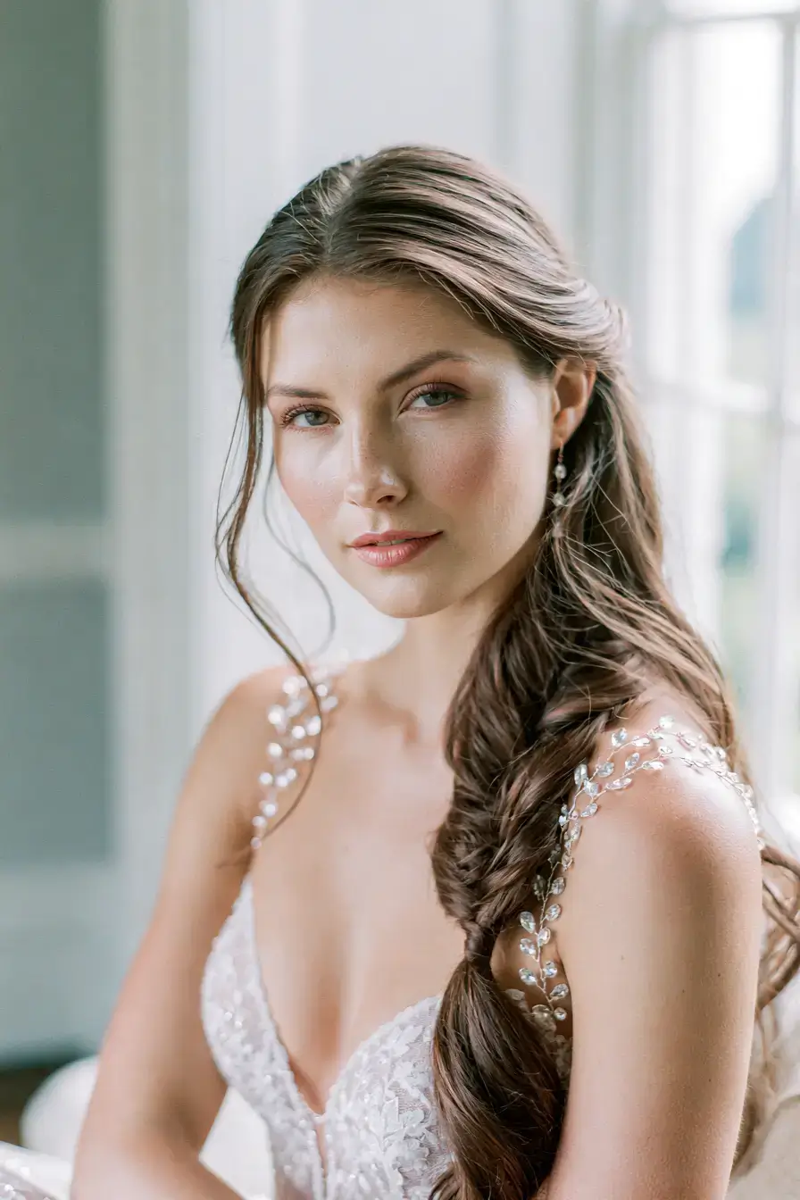 27 Timeless Waterfall Braid Wedding Hair Ideas for Brides 3 refined wedding braid ideas 1