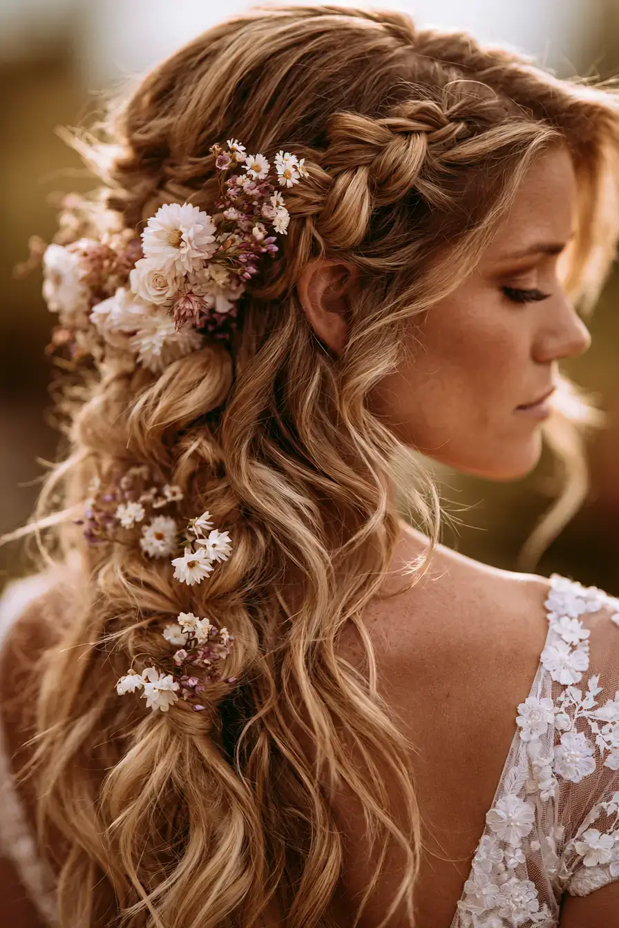 27 Timeless Waterfall Braid Wedding Hair Ideas for Brides 5 dreamy wedding hair style 1