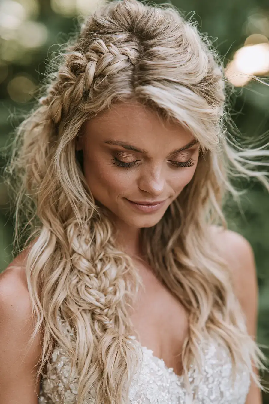 27 Timeless Waterfall Braid Wedding Hair Ideas for Brides 7 effortless wedding hair beauty 1